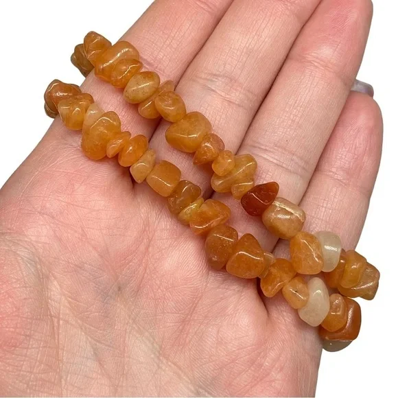 Peach Aventurine Gemstone Chips Beaded Stretch Bracelet Stone Boho Beads Orange - Picture 2 of 4